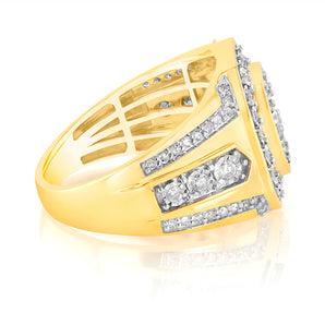 3/4 Carat Diamond Men's Ring with 75 Round Diamonds in 9ct Yellow Gold