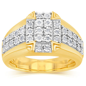 1/4 Carat Diamond Men's Ring with 32 Round Diamonds in 9ct Yellow Gold