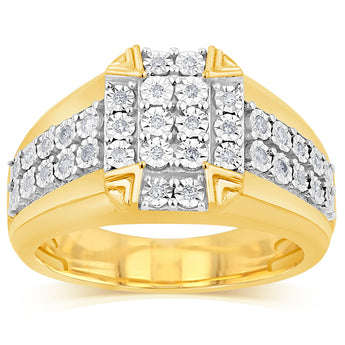 1/4 Carat Diamond Men's Ring with 32 Round Diamonds in 9ct Yellow Gold