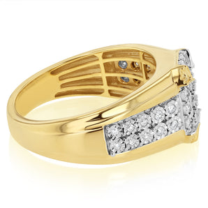 1/4 Carat Diamond Men's Ring with 32 Round Diamonds in 9ct Yellow Gold