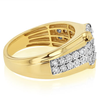 1/4 Carat Diamond Men's Ring with 32 Round Diamonds in 9ct Yellow Gold