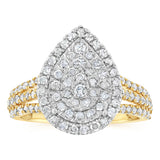 1 Carat Natural Diamond Pear Shaped Ring in 9ct Yellow Gold and Sterling Silver
