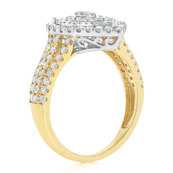 1 Carat Natural Diamond Pear Shaped Ring in 9ct Yellow Gold and Sterling Silver