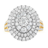 2 Carat Natural Diamond Oval Shaped Ring in 9ct Yellow Gold and Sterling Silver