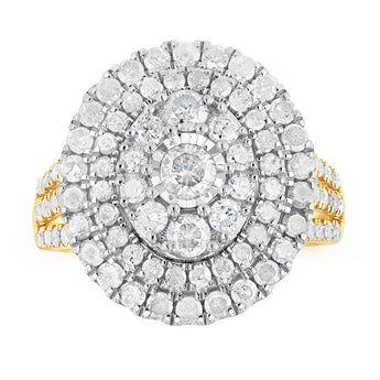 2 Carat Natural Diamond Oval Shaped Ring in 9ct Yellow Gold and Sterling Silver