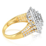 2 Carat Natural Diamond Oval Shaped Ring in 9ct Yellow Gold and Sterling Silver