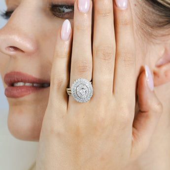 2 Carat Natural Diamond Oval Shaped Ring in 9ct Yellow Gold and Sterling Silver