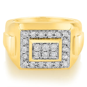 1/4 Carat Diamond Gents Ring in Gold Plated Sterling Silver