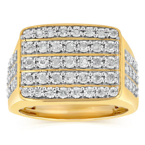 3/4 Carat Diamond Gents Ring in Gold Plated Sterling Silver