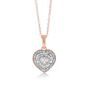 1/10 Carat Diamond Heart Pendant in Rose Gold Plated Silver on 45cm Chain