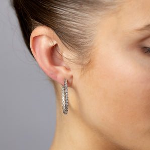 0.95 Carat Diamond Hoop Earrings in Sterling Silver