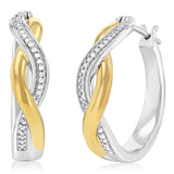 1/10 Carat Diamond Hoop 2 Tone Earrings in Gold Plated Silver