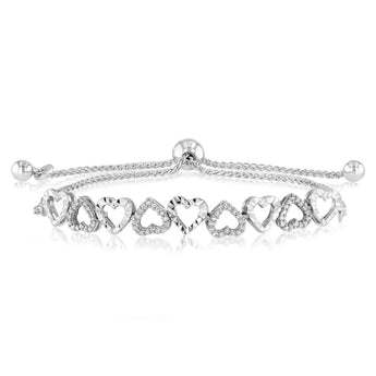 1/6 Carat Diamond Heart Bracelet Adjustable 23cm in Sterling Silver