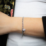 5 Points Diamond Heart Lock & Key 17.5cm Bracelet in Sterling Silver
