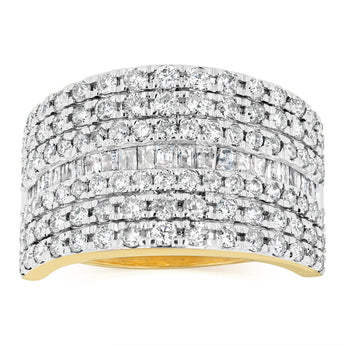 1.5 Carat Diamond Ring with Round Brilliant and Baguette Diamonds in 9ct Yellow Gold