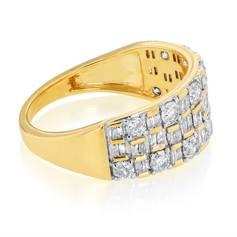 1 Carat Diamond Ring with Round Brilliant and Baguette Diamonds in 9ct Yellow Gold