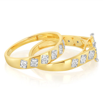 1/5 Carat Diamond 2-Ring Bridal Ring Set in 9ct Yellow Gold