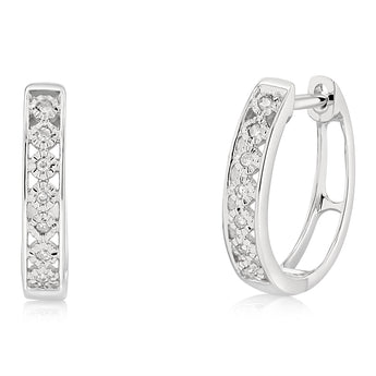 5 Points Diamond Hoop Earrings in 9ct White Gold