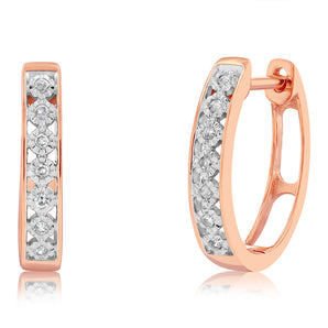 5 Points Diamond Hoop Earrings in 9ct Rose Gold