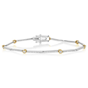 1/2 Carat Diamond Fancy Bracelet White Gold Link with 9ct Yellow Gold Bezel
