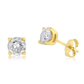 2 Carat Diamond Solitaire Stud Earrings in 9ct Yellow Gold