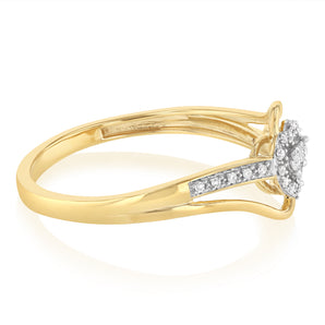 1/10 Carat Diamond Heart Shaped Ring in 9ct Yellow Gold