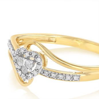1/10 Carat Diamond Heart Shaped Ring in 9ct Yellow Gold