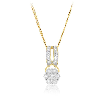 Diamond Flower Pendant in 9ct Yellow Gold