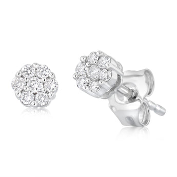 1/6 Carat Diamond Flower Stud Earring in 10ct White Gold