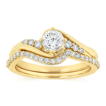 1 Carat Diamond Bridal 2 Ring Set in 10ct Yellow Gold
