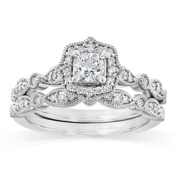0.87 Carat Diamond Bridal 2 Ring Set in 14ct White Gold