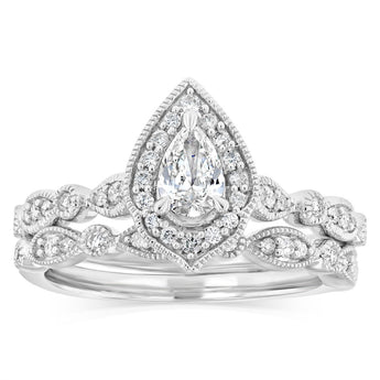 0.87 Carat Diamond Bridal 2 Ring Set in 14ct White Gold
