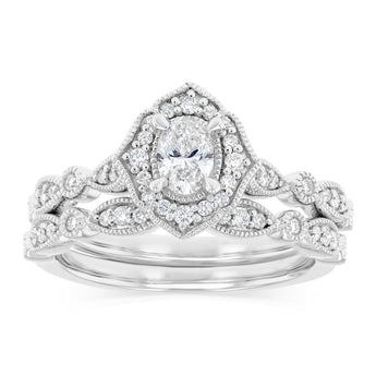 0.87 Carat Diamond Bridal 2 Ring Set in 14ct White Gold