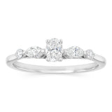 0.68 Carat Diamond Ring with Oval Cut Centre Diamond Surrounded by Brilliant and Marquise Diamonds in 14ct White Gold