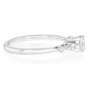 0.68 Carat Diamond Ring with Oval Cut Centre Diamond Surrounded by Brilliant and Marquise Diamonds in 14ct White Gold