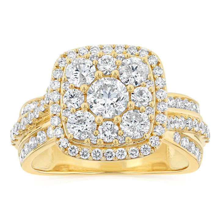 1.95 Carat Diamond Cluster Ring in 10ct Yellow Gold