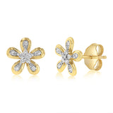 Diamond Flower Stud Earrings in 9ct Yellow Gold