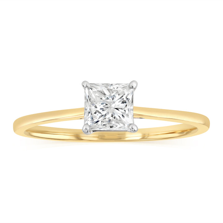 1/2 Carat Princess Cut Diamond Solitaire Ring in 9ct Yellow Gold