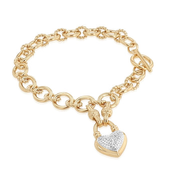 1/5 Carat Diamond Fob Heart Bracelet in Gold Plated Sterling Silver