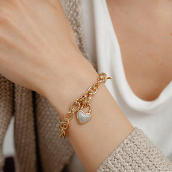 1/5 Carat Diamond Fob Heart Bracelet in Gold Plated Sterling Silver