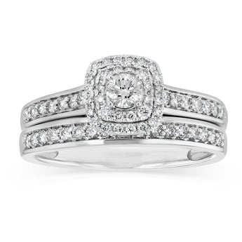 0.70 Carat Diamond Bridal Set Ring in 9ct White Gold