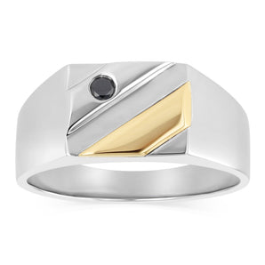 Black Diamond Gents Ring in 9ct Yellow Gold and Sterling Silver