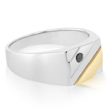 Black Diamond Gents Ring in 9ct Yellow Gold and Sterling Silver