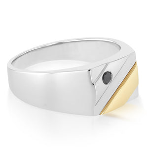 Black Diamond Gents Ring in 9ct Yellow Gold and Sterling Silver