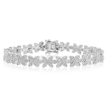 1/5 Carat Diamond Flower Bracelet in Stirling Silver