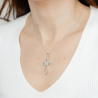 Diamond Cross Pendant in Sterling Silver on 46cm Chain