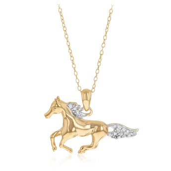 Diamond Horse Pendant on Chain 46cm  in Gold Plated Sterling Silver