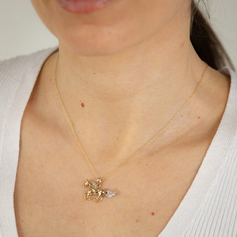 Diamond Horse Pendant on Chain 46cm  in Gold Plated Sterling Silver
