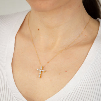 1/5 Carat Diamond Cross Pendant on 46cm Chain in Gold Plated Sterling Silver