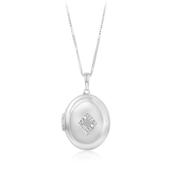 Diamond Locket Pendant on 46cm Chain in Sterling Silver